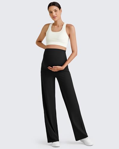 Image of G4Free Women's Maternity BareFeel Wide Leg Yoga Pants | Bump-Friendly Coverage,Wide Leg Design,Lycra Blend,Extremely Soft,Skin-like Touch,for Work Casual Wear