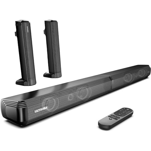 ULTIMEA 2.2ch Sound Bars for TV, Peak Power 100W, 2-in-1 Detachable Bluetooth 5.3 Soundbar for TV, 3 EQ Modes, Bass Adjustable for TV Speakers, ARC/Optical/Aux/Wall Mount, Apollo S40 Detachable Series