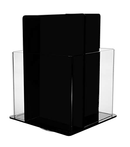 Marketing Holders Rotating Brochure Holder for 4 Inch Wide Trifolds 4 Pocket Clear and Black Acrylic Spinning Countertop Organizer for Rack Cards and Takeout Menus