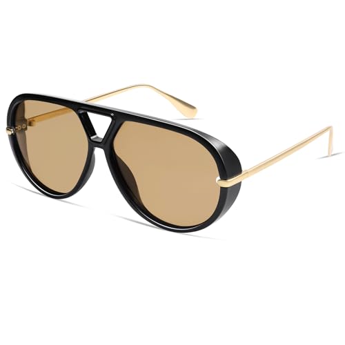 Image of VANLINKER Oversized Trendy Polarized Aviator Sunglasses for Women Men Retro Round Sunglasses Vintage Shield Shades VL9798