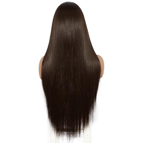 Sapphirewigs Brown Straight Lace Front Wigs 13x6 Long Straight Wig for Women Lace Front Synthetic Hair 150% Density Party Daily Wear Heat Resistant 26inch - Image 2