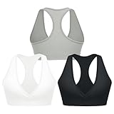 sicoozoe Sports Bra for Women Crossover V-Neck Racerback Yoga Bra Padded Light Support Workout Gym Athletic Fitness Bras 3 Pack