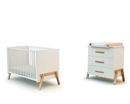 AT4 - Cuna y cómoda cambiador CANAILLE madera - Blanco/Haya - 60 x 120