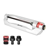 Eden 94111 Heavy Duty Metal Oscillating Sprinkler, Covers Up to 3,328 sq. ft., 20 Precision Nozzles, Flow Control, Adjustable Range, Quick Connect Bundle, Silver, Red, Black