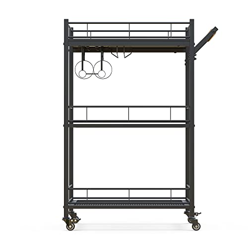 Anyhi Kitchen Serving Cart, 3-Tier Bar Cart On Wheels, Microwave Cart With Wine Rack And Handle Rack, Industrial Serving Trolley With Shorage Shelves For Toaster, Oven, Rustic Brown #TOP6