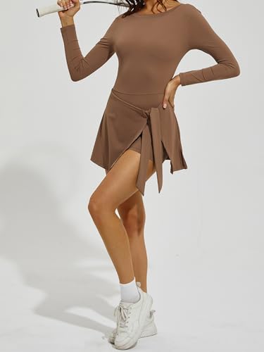 Image of ABOCIW Womens High Neck Tennis Dress Sleeveless Wrap Skirt Built in Shorts Golf Athletic Dress Workout Rompers