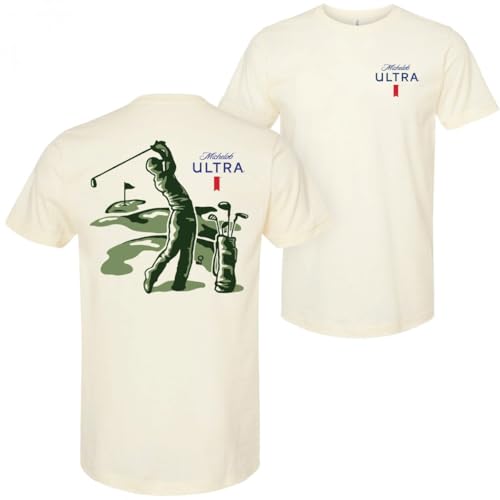 Brew City Michelob Ultra Golfing Hole in One Front and Back Print T-Shirt (US Alpha X-Large Regular Regular Beige)