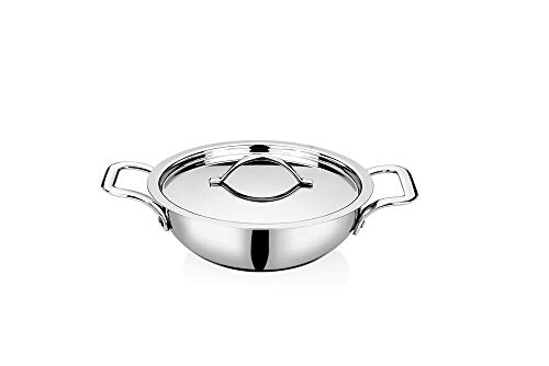 Image of Bhalaria Metal Craft Triply Stainless Steel Tasla with Lid 20cm 1.5 Litre | Induction Base Heavy Bottom Patila Tope Bhagona | Food Grade Deep Cooking Vessel | Gas Compatible | Dishwasher Safe