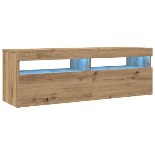 vidaXL Meuble TV avec lumières LED chêne Artisanal Bois d&rsquo;ingénierie, Support TV, Meuble multimédia, Console TV, Meuble HiFi, Centre de Divertissement