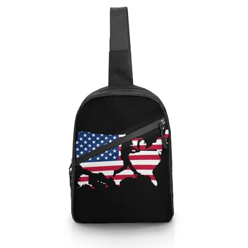U.S.A Map Flag Baseball Player Chest Bag Foldable Crossbody Unisex Pack Travel Hiking Adjustable Shoulder Straps Sling Bags