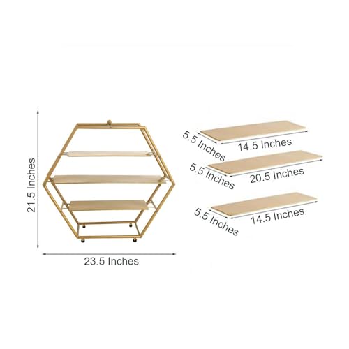 21-Inch tall Gold 3 Tier Metal Hexagonal Cupcake Holder Dessert Display Stand Wedding Party Events Decorations Supplies