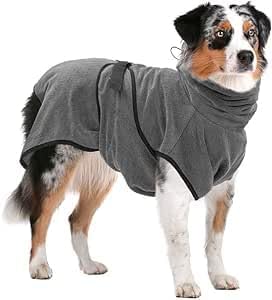 Royal Dry Bademantel Hund XL - Rückenlänge 70-80 cm - Hundehandtuch - Mikrofase - Hundebademantel für große Hunde - Schnell Trocknendes mit Klettverschluss - Grau