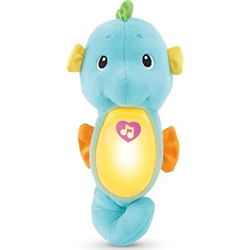 Fisher-Price Musical Baby Toy, Soothe & Glow Seahorse, Plush Sound Machine with Lights & Volume Control for Newborns, Blue