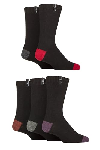 Image of Jeff Banks Men's Wool Boot Socks - Recycled Wool, Plain, Outdoor, Walking, Hiking, Trekking, Crew Length, Warm, Durable, 5 Pair Multipack Size 7-11 Black