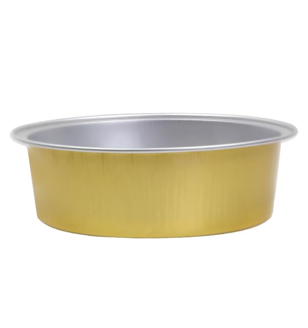 166 Envases de Aluminio con Pared Lisa, 140ml, Redondo, Aluminio con Láminas de color Oro, Moldes desechables, para Flan, Apto para Horno, Envases individuales, Natillas y Pudding.
