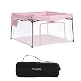 Dream On Me Ziggy Square Playpen – Pink, Spacious Baby Play Yard, Breathable Mesh Sides, Padded Floor, Foldable and Travel-Friendly