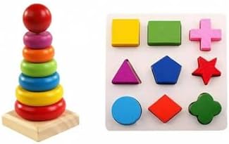 hyd Oyuncak Ahşap Eğitici Zeka Blok Geometrik Şekil Bul Tak+Kule 2'Li Set - Görsel 1