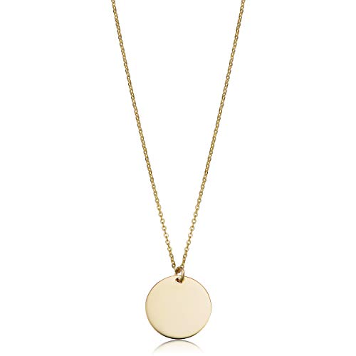 Kooljewelry 14k Yellow, White or Rose Gold 10 mm Round Disc Necklace (adjusts to 17 or 18 inch)