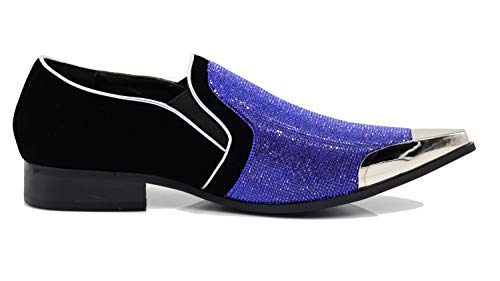 Image of Enzo Romeo Crisiano Men Rhinestone Chrome Toe Suede Pointy Dress Loafer Slip On Shoes