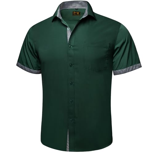 Barry.Wang Men's Short Sleeve Dress Shirts Casual Summer Button Down Business Formal Polyester Shirt Regular Wedding Party2