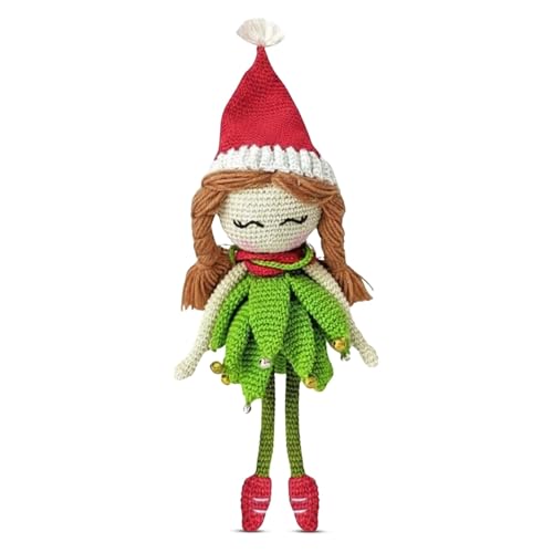 Image of Happy Threads Handmade Crocheted Elf Doll - 12 Inch | Festive Holiday Soft Toy | Cute Amigurumi Plush Decoration | Kids Gift, Home Decor Ornament and Gifting Item