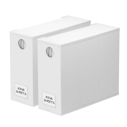 Image of SpaceAid 2 Pack Bed Sheet Organizers and Storage, Foldable Sheet Organizer for Linen Closet, Sheets Set Folder Keeper with Window XL (Queen & King Size) Organizing Bedding Container, White
