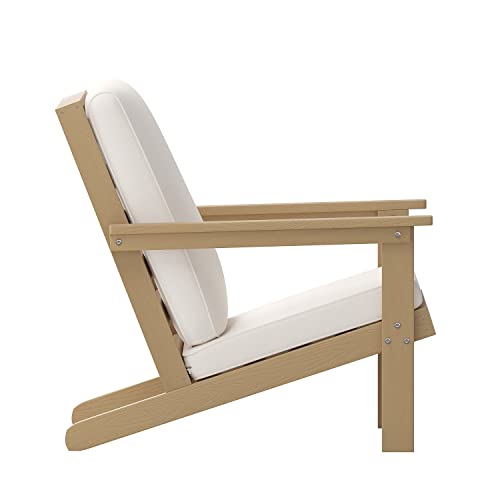 Flash Furniture Charlestown Adirondack Style Deep Seat Patio Club Chair With Cushions - Natural Cedar Poly Resin Frame - Cream All-Weather Cushions - Indoor/Outdoor #TOP5