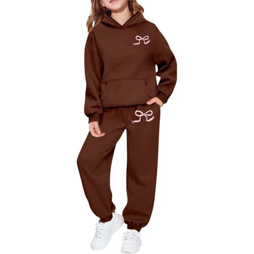 Ensemble deux pièces fille pour jeux quotidiens et école avec pantalon marron confortable