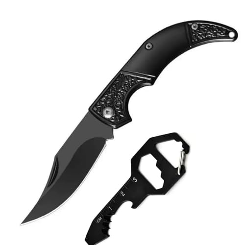 Stainless Steel Keychain 2-in-1 Multi-Function Tool Portable Foldable Keyring Cool Carabiner Keychain Pocket Keychain for Camping Hiking Fishing and Outdoor
