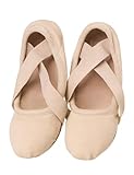 Daydance Tan Girls Ballet Shoes Canvas 4 Way Stretch Dance Slippers no Strings, US 5