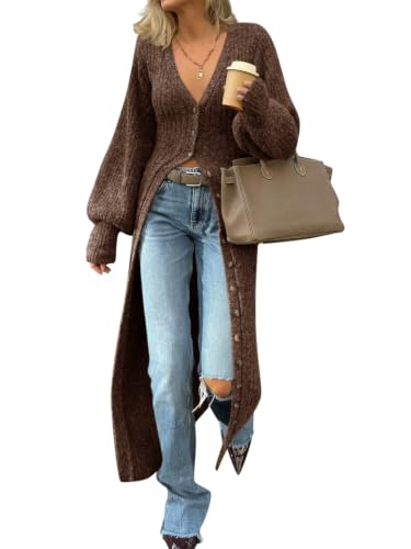 Image of Saodimallsu Womens Long Duster Cardigans Button Down Maxi Sweater Dress
