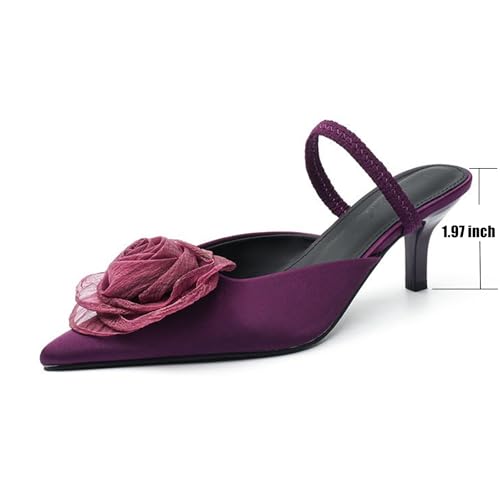 Women Flower Decor Kitten Heel SLingback Pumps Closed Pointed Toe Soft Upper Slip On Low Heel Dress Sandals with Elastic Ankle Strap For Dating Party Wedding Commuting3