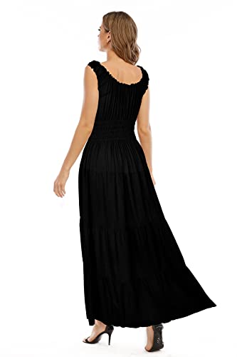 Robe longue d'été bohème noire chic à volants taille M