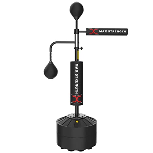 MAXSTRENGTH Free Standing Boxing Punching Bag Speed Ball Adjustable Height Freestanding- For Training, Practice, Reaction Speed, etc Reflex Bag for Adult (Black 3D Speedball)
