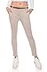 Kendindza Chino Damen Hose Stretch mit Gürtel Stoffhose Damen elegant lang (M, Beige)