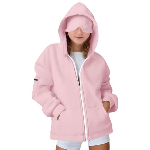 Girls Hoodie with Built in Eye Mask Teen Youth Kids Novelty Full Zip Hoodies Airplane Mode Travel School Sweatshirt