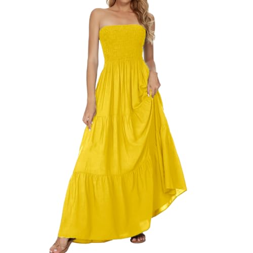 Image of Women's Summer Strapless Tube Top Maxi Dresses Off Shoulder Boho Beach Long Dress