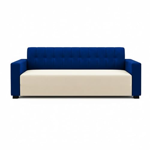 Image of FURNY Luxora 2 Seater Fabric Sofa Set (Dark Blue-Cream) with Velvet Finish | Durable Comfort | Ideal for Living Room | Breathable material
