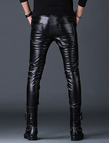 Mens Business Casual High Waist Straight Leg PU Faux Leather Slim Fit Pants2