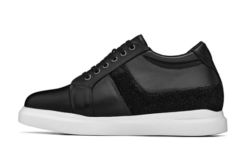CALTO Men's Invisible Height Increasing Elevator Shoes - Black Lightweight Leather Lace-up Fashion Sneakers - 3 Inches Taller - K1530 - Size 9 D(M) US3