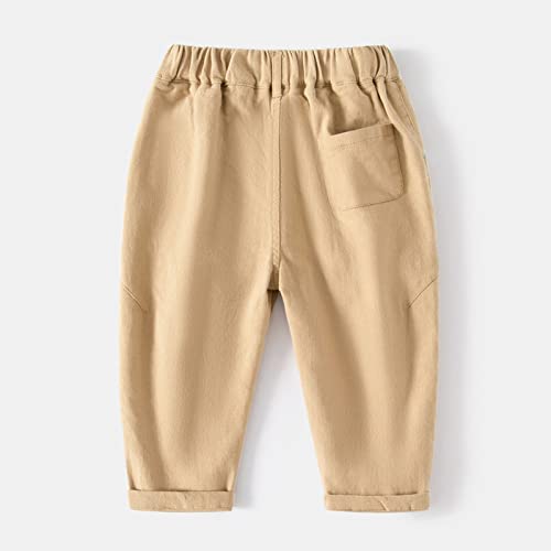 Toddler Boys Solid Color Cargo Pants Child's Elastic High Waist Joggers Pants Autumn Casual Trousers with Pockets (Khaki, 2-3 Years)3