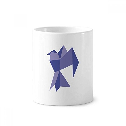 Gobelet en céramique blanche motif pigeon origami violet de 350ml pour brosse à dents et stylos