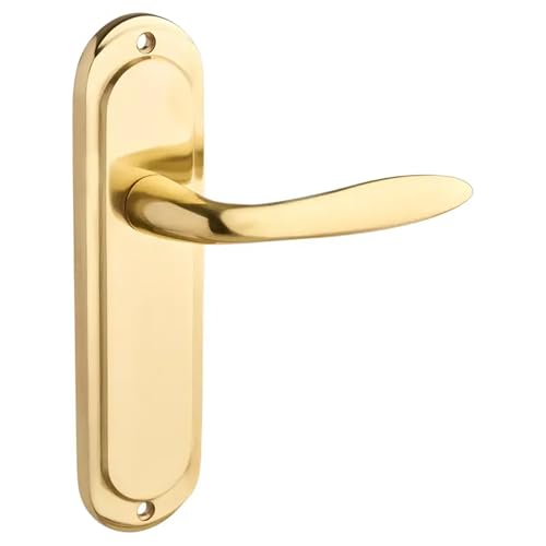 Designer Levers - Mocho Round Plate Lever Door Handle - 1 Pair - Polished Brass - Latch Door Handle - 189 x 49mm - Interior Use