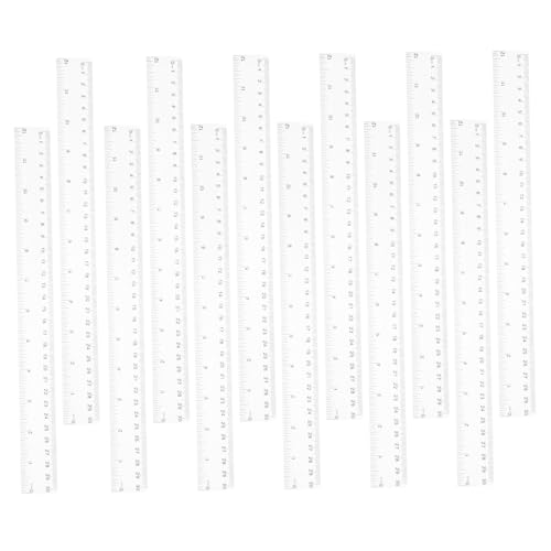 LOORGVEL 12個透明プラスチック定規 スクラッチ防止直尺 目盛り付きセンチ 両面表示 学校 オフィス 製図 クラフト用