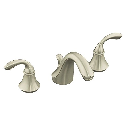 KOHLER K-10273-4-BN Forte Widespread Lavatory Faucet with Sculpted Lever Handles and Plastic Drain, Vibrant Brushed Nickel