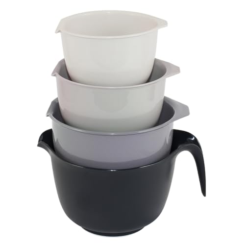Glad Mixing Bowls with Pour Spout, Set of 4 - Nesting Plastic Bowls (1.2qt, 1.9qt, 2.8qt, and 3qt with Handle) - Non Slip Base, Dishwasher Safe Kitchen Cooking and Baking Supplies, Grey - image 1