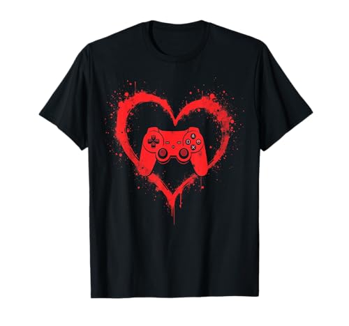 Gamer Heart Valentines Day Videojuegos Niños Niños Adolescentes Camiseta
