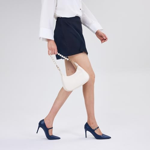 GENSHUO Women Mary Jane Pumps High Heels Pointed Closed Toe Stiletto with Strap Comfortable Vintage 3.2 Inch Office Wedding Dance Party Dress Shoes4