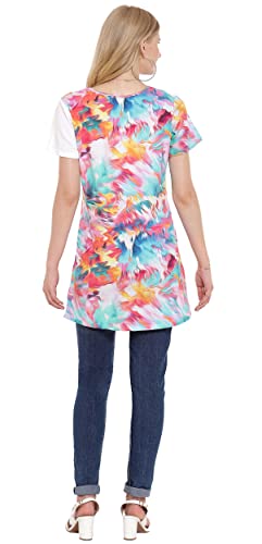 Parsley & Sage Women's Pandora Short Sleeve Cutwork Tunic Top (As1, Alpha, X_L, Regular, Regular, Xl) Multi Color #TOP2