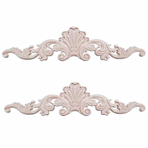 Sqxaldm 2 Pezzi Fregio Legno Lntarsio Angolo Onlay Decalcomanie Applique Lungo Intagliato Vintage a Mano per Armadio Mobili Angolo Applique per Armadi Finestre Credenze Specchi Mobili (30 x 8 cm)
